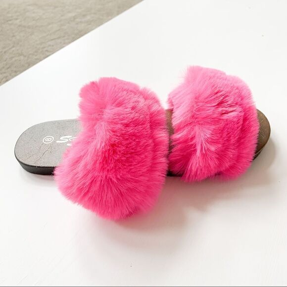 SuperJack Fuchsia Faux Fur Sandals 414 - Picture 2 of 8